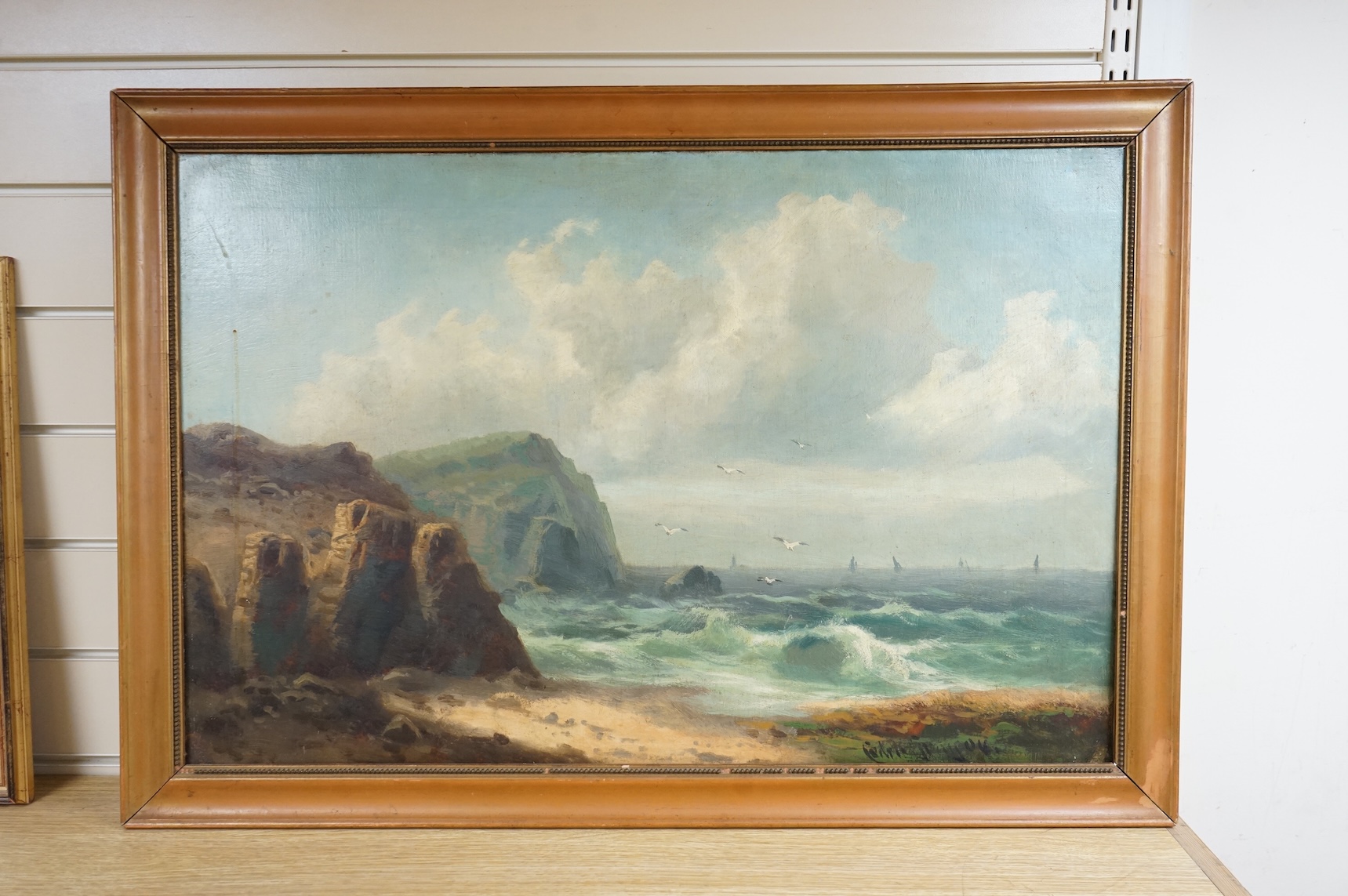 English School, early 20th century, Seascape, indistinctly signed and dated '04, oil on canvas, 49 x 75cm